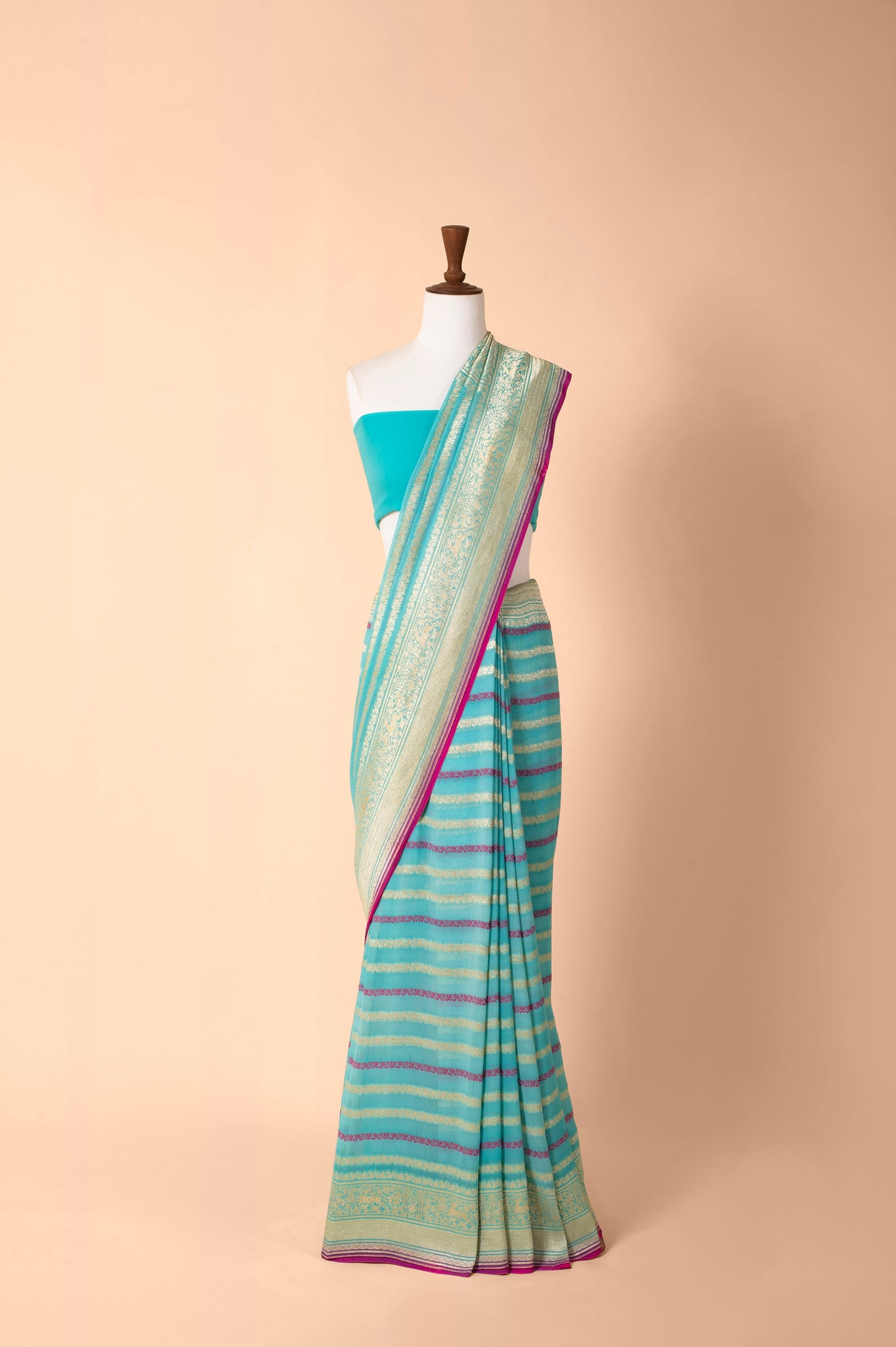 Handwoven Sky Blue Georgette Sari