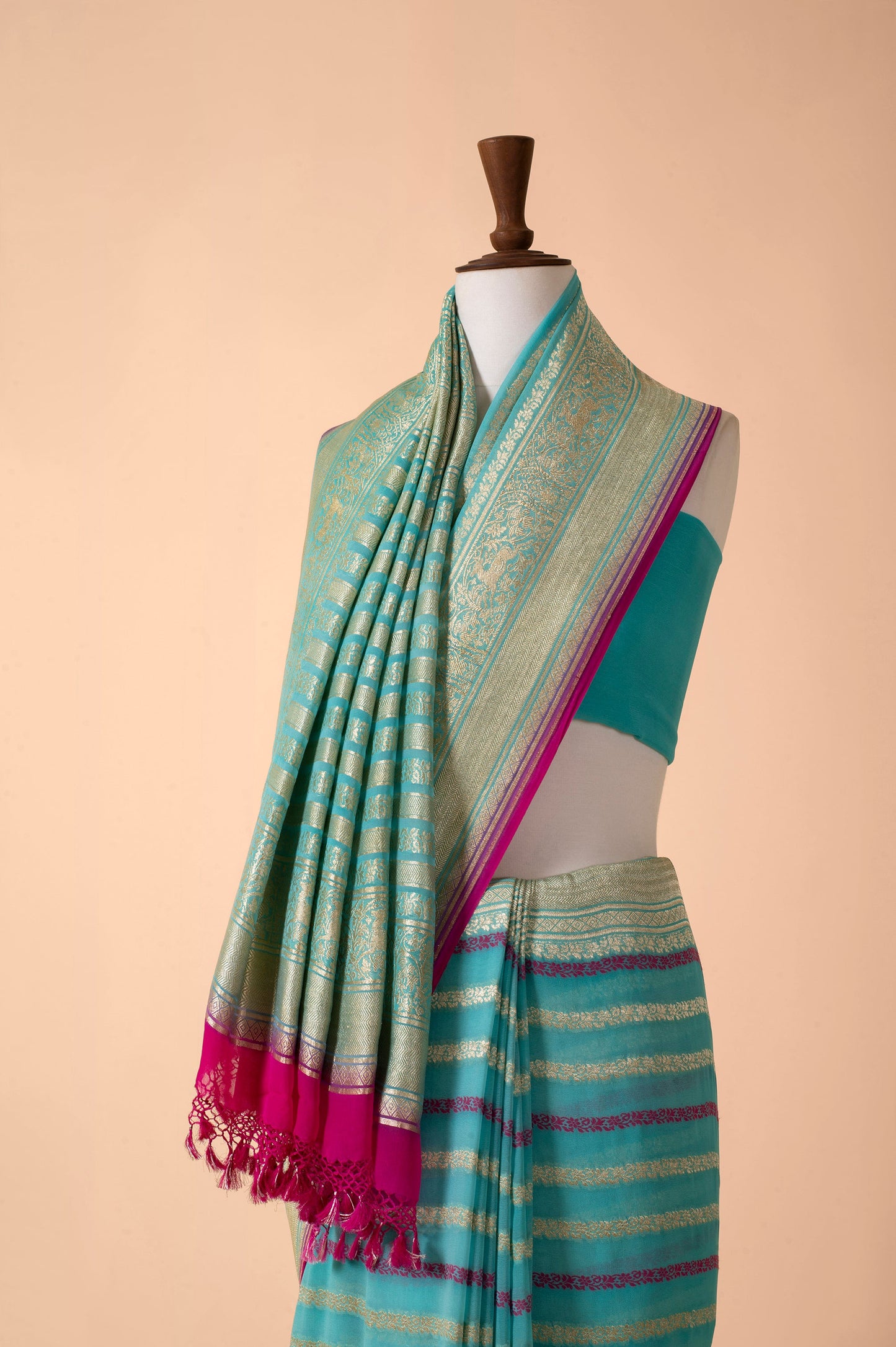 Handwoven Sky Blue Georgette Sari