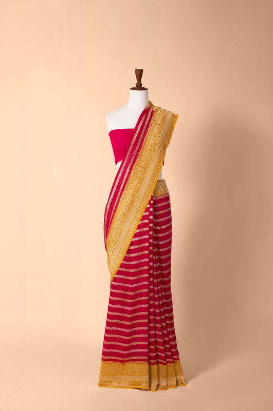 Handwoven Pink Georgette Sari