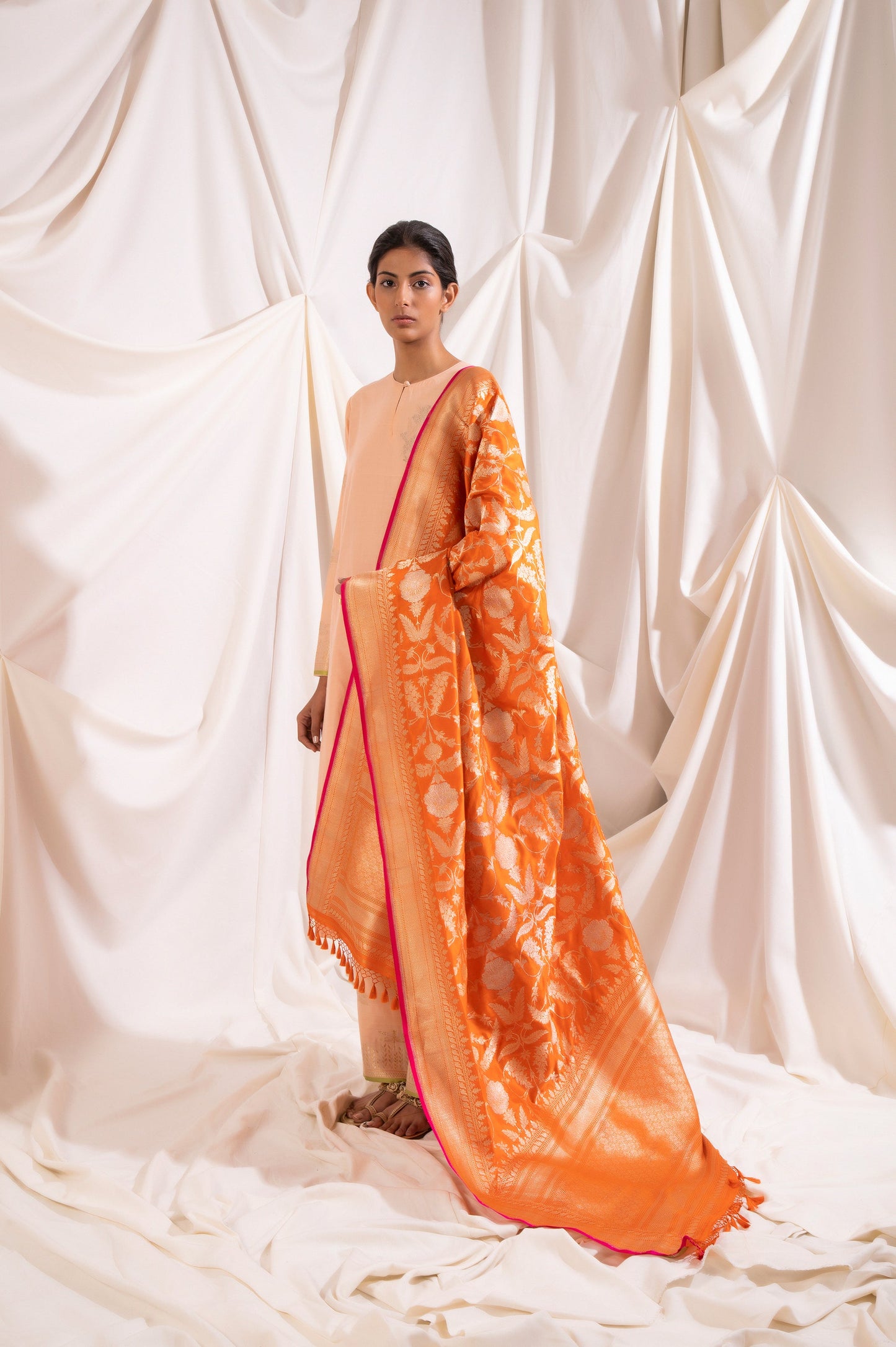 Handwoven Orange Silk Dupatta