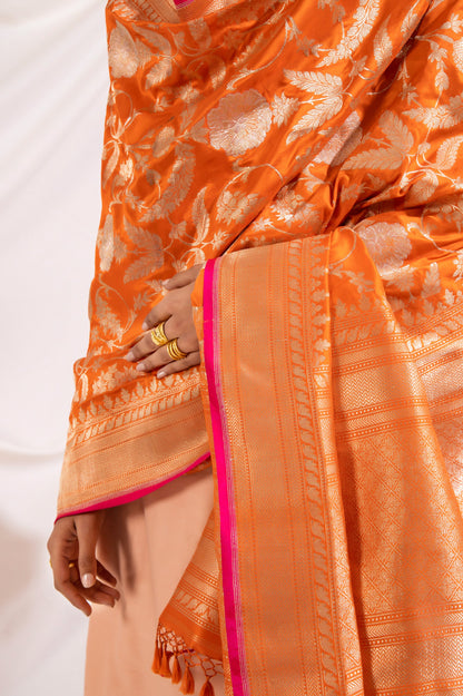 Handwoven Orange Silk Dupatta