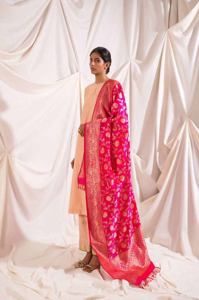 Handwoven Pink Silk Dupatta