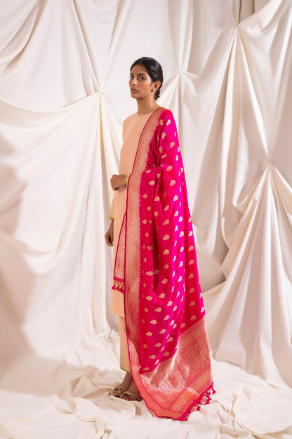 Handwoven Pink Silk Dupatta