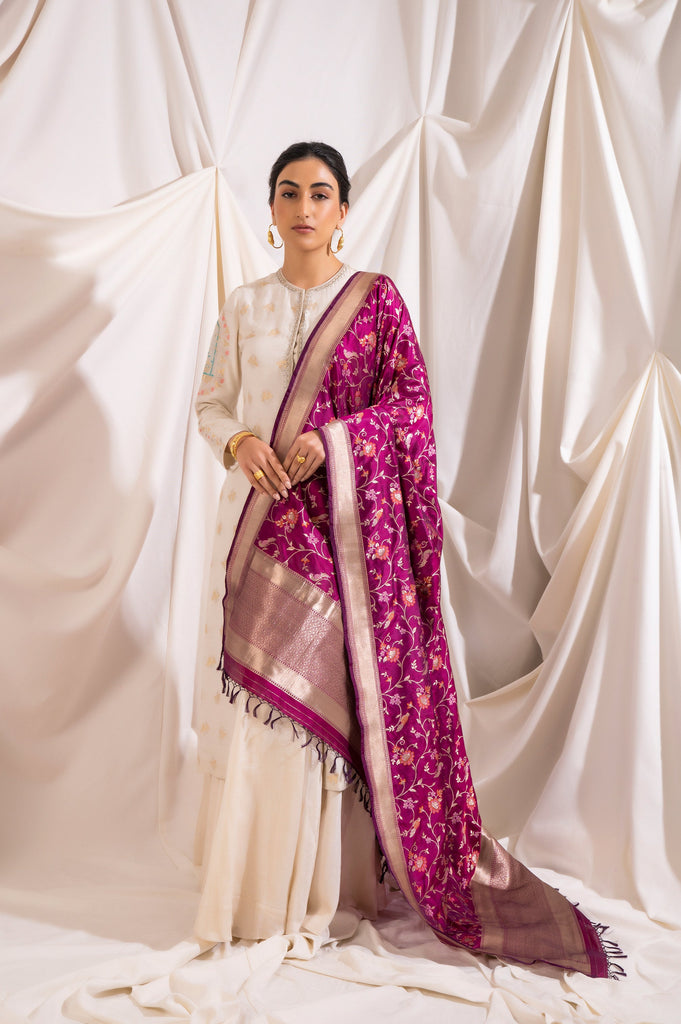 Handwoven Maroon Silk Dupatta