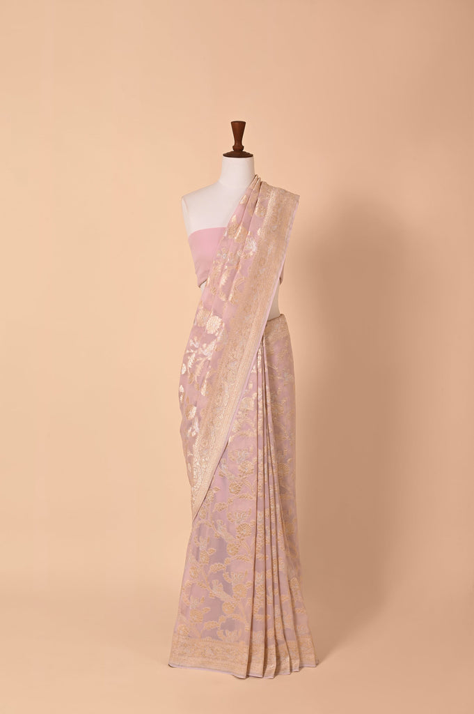 Handwoven Mauve Georgette Sari