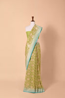 Handwoven Peacock Green Georgette Sari