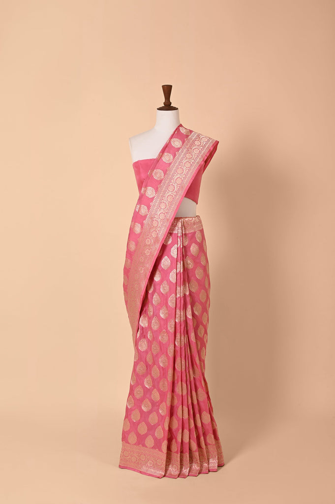 Handwoven Creamy Pink Silk Sari