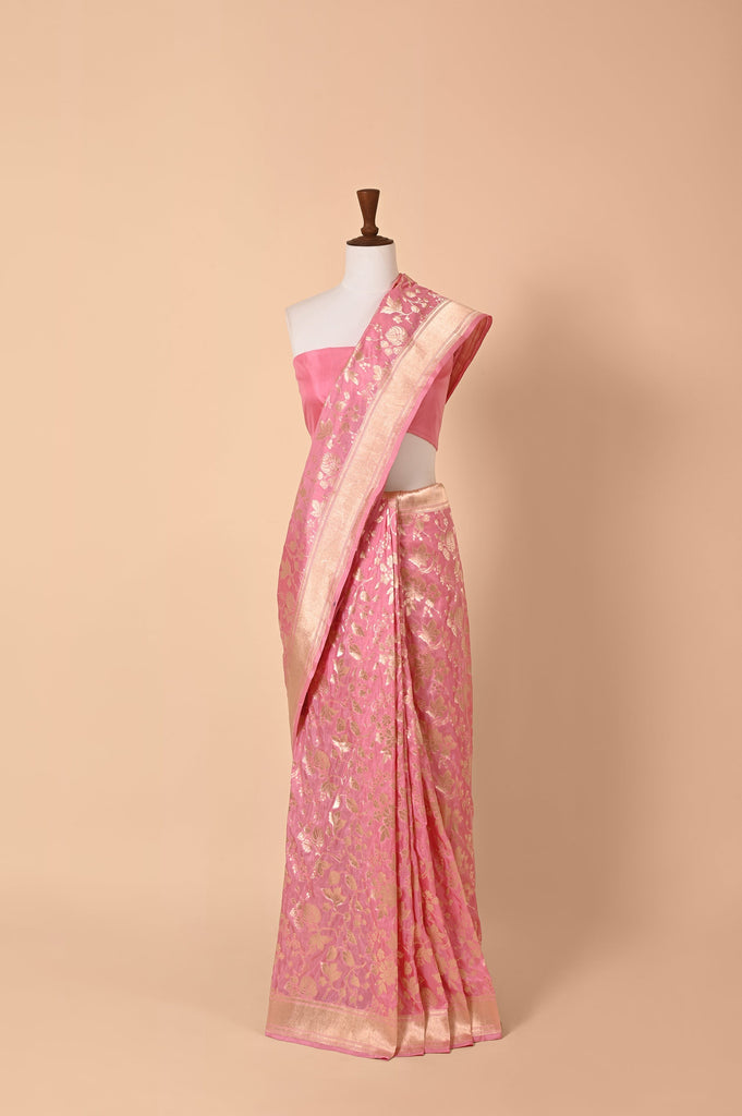 Handwoven French Pink Silk Sari