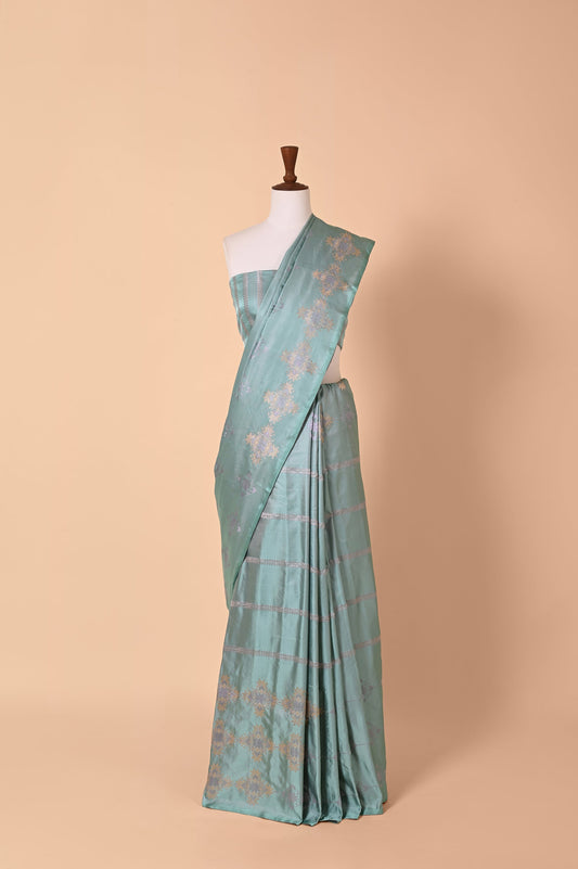 Handwoven Powder Blue Silk Sari