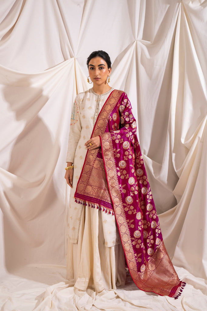 Handwoven Garnet Silk Dupatta