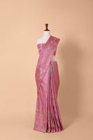 Handwoven French Pink Satin Silk Saree