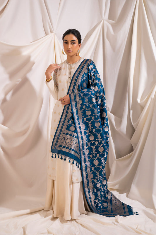 Handwoven Blue Silk Dupatta