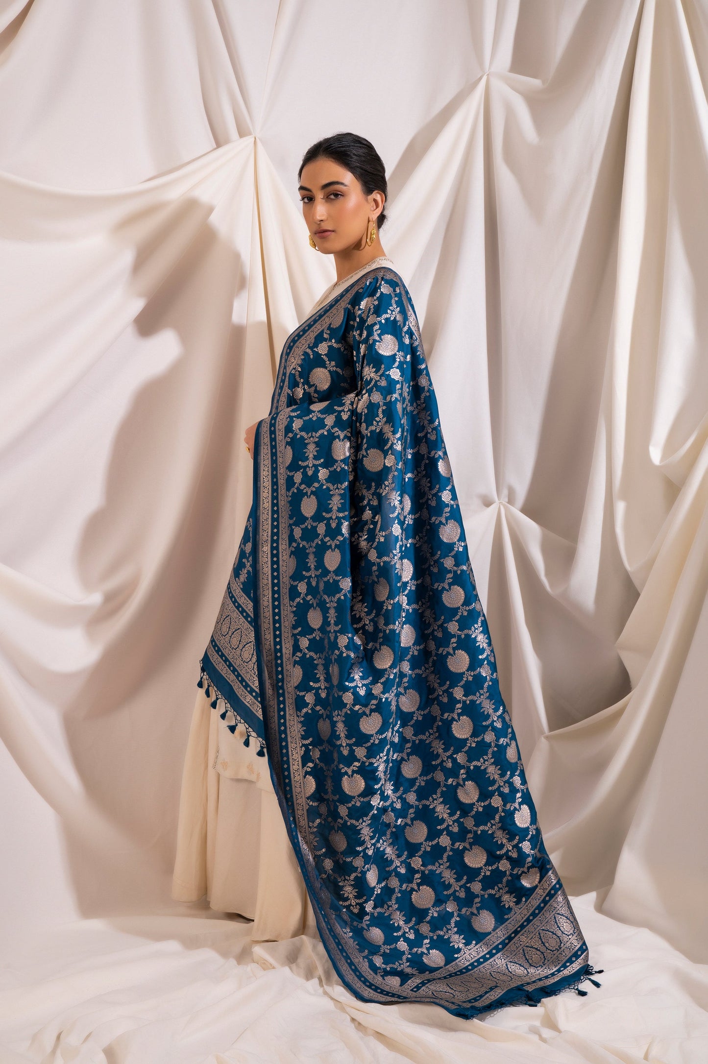 Handwoven Blue Silk Dupatta