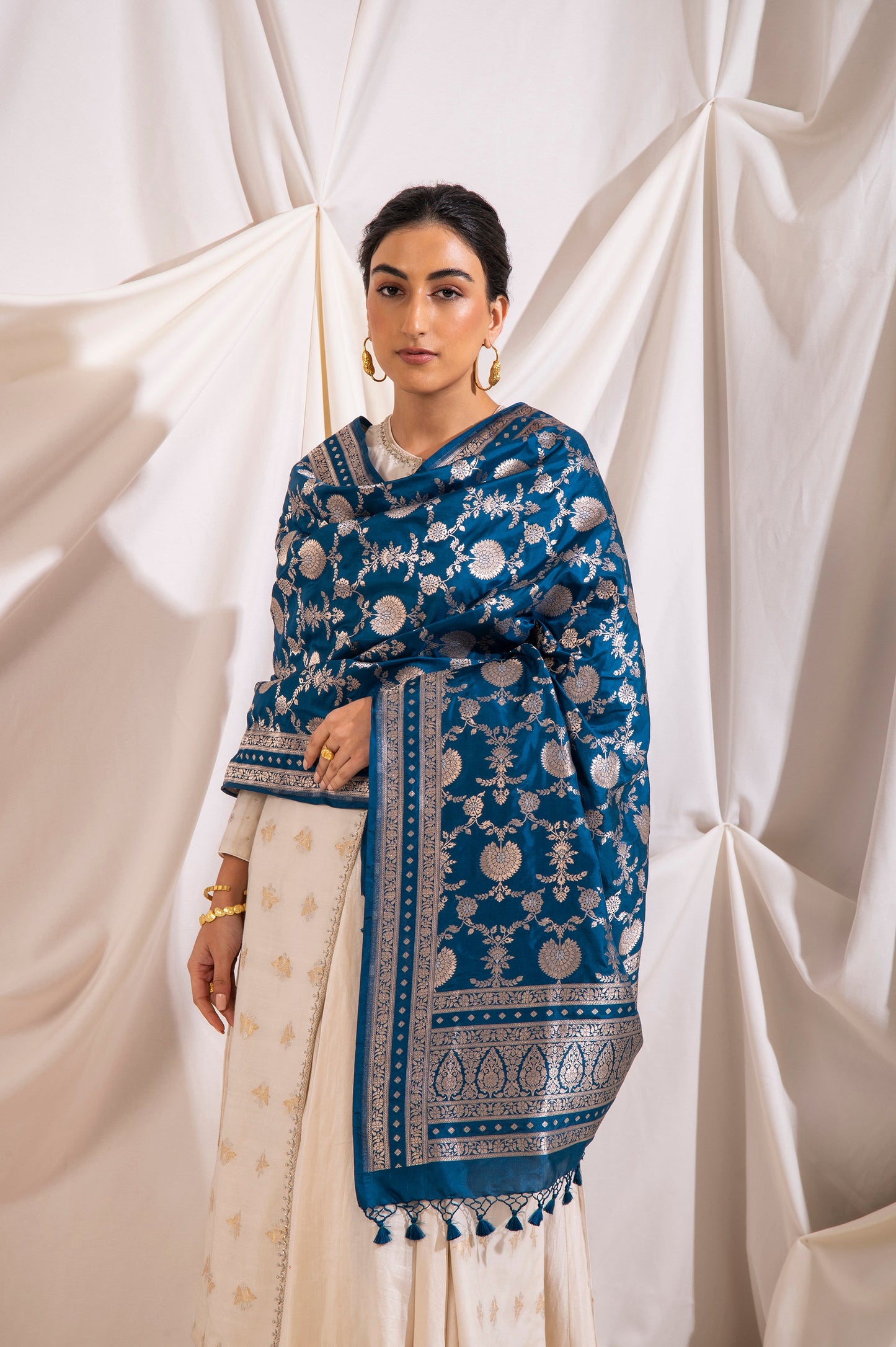 Handwoven Blue Silk Dupatta