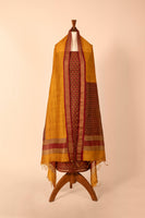 Handwoven Maroon Digital Printed Chanderi Suit Piece