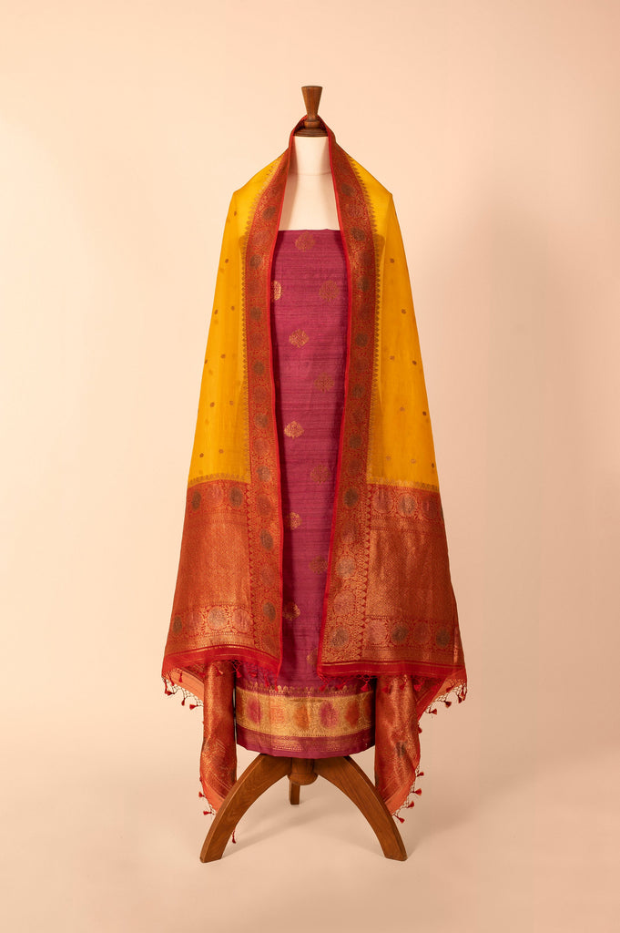 Handwoven Garnet Tussar Suit Piece