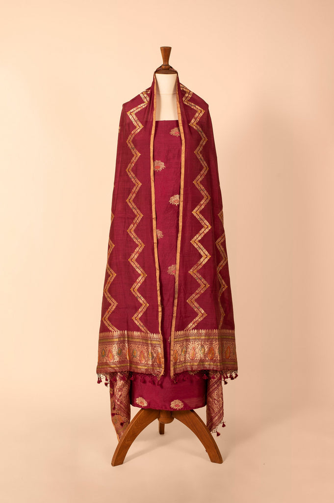 Handwoven Garnet Silk Suit Piece