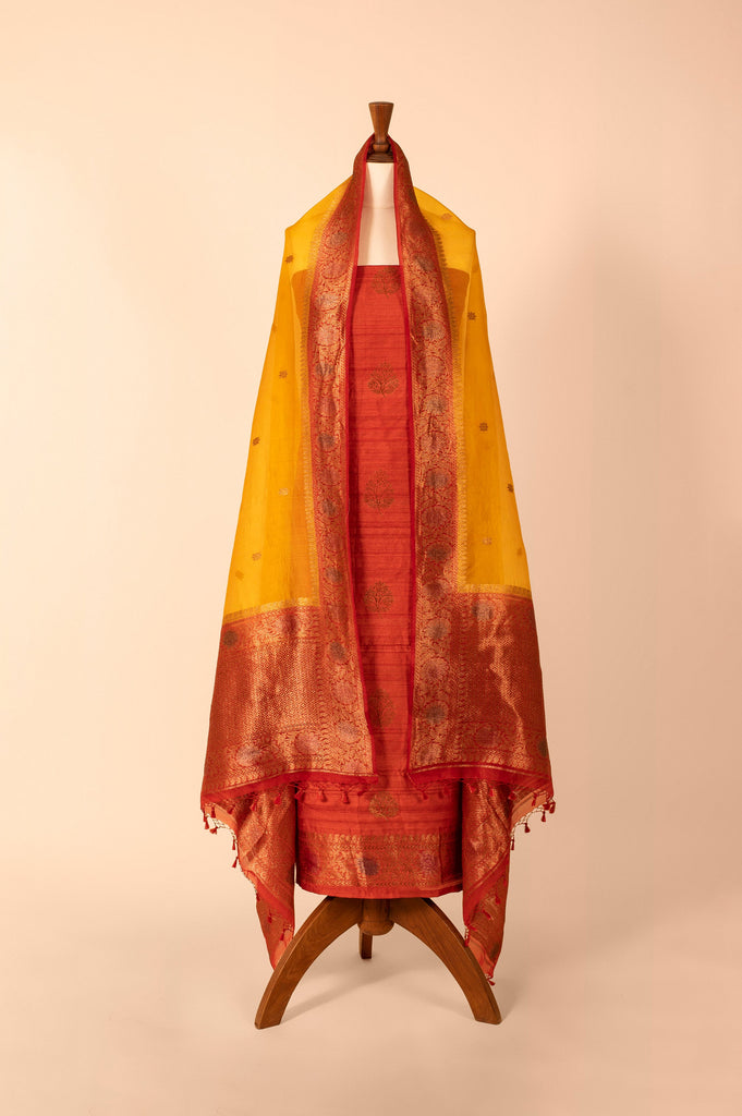 Handwoven Orange Tussar Suit Piece