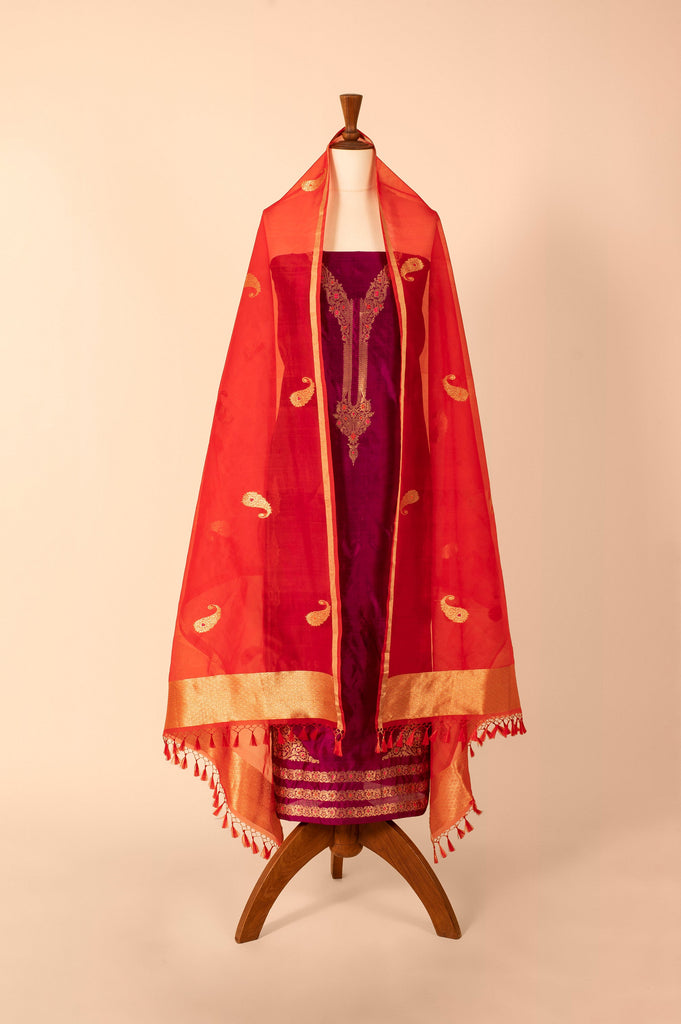 Handwoven Purple Silk Suit Piece