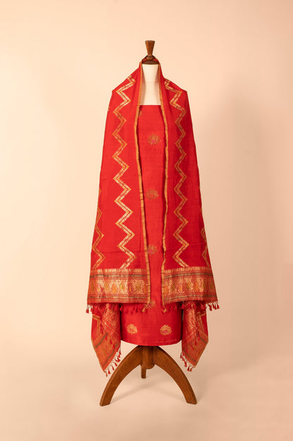 Handwoven Red Silk Suit Piece