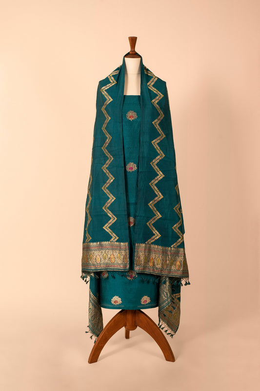 Handwoven Blue Silk Suit Piece