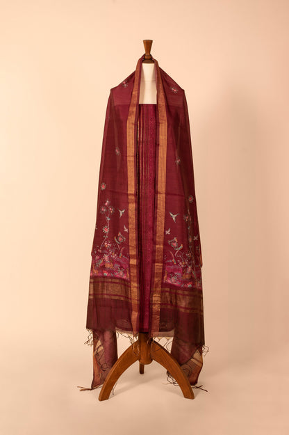 Handwoven Garnet Silk Suit Piece