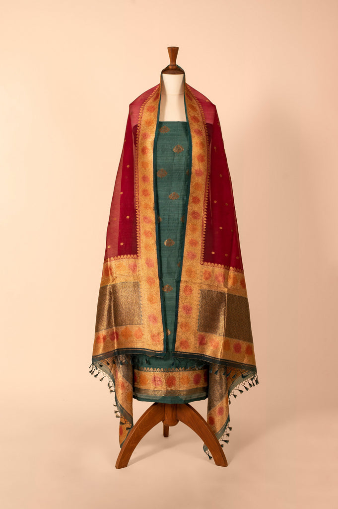 Handwoven Green Tussar Suit Piece