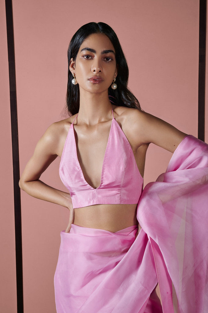 Blush Pink Plunge Halter Blouse