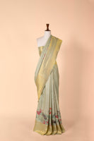 Handwoven Green Digital Printed Tissue Sari