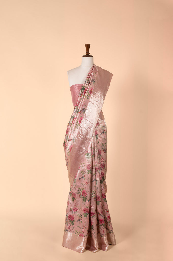 Handwoven Mauve Digital Printed Tissue Sari