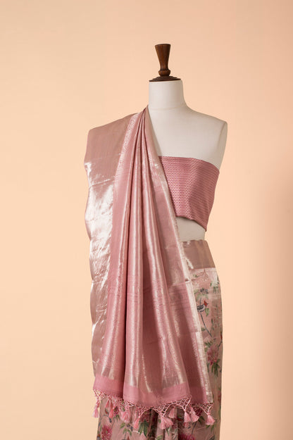 Handwoven Mauve Digital Printed Tissue Sari