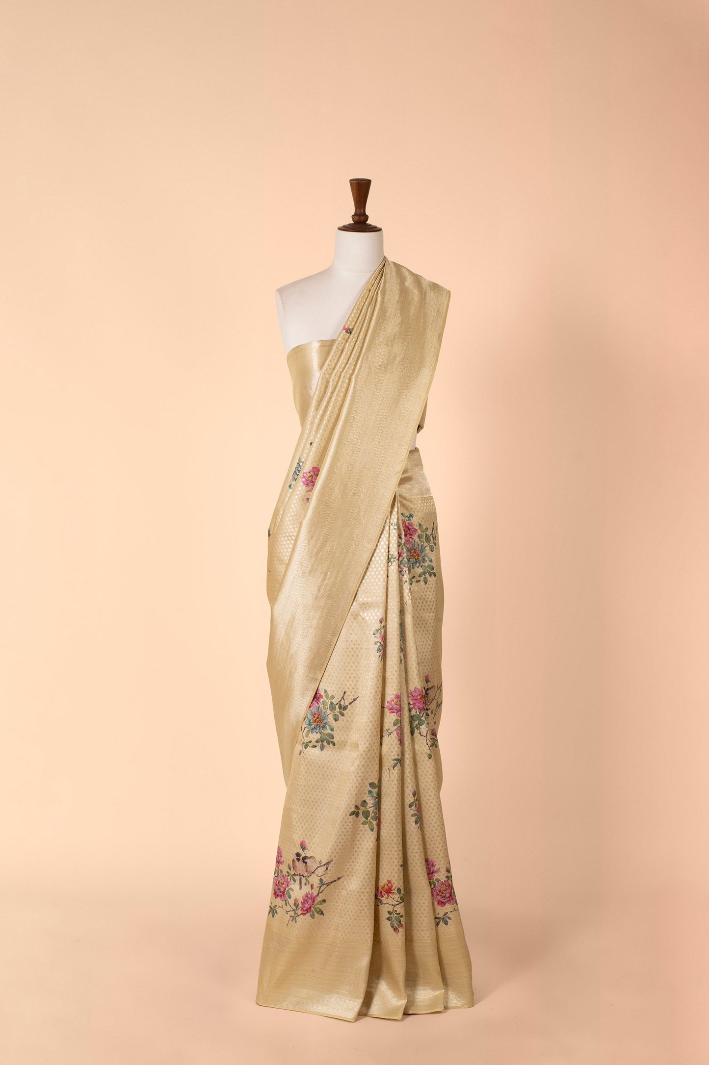 Handwoven Yellow Digital Printed Tissue Sari