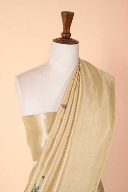 Handwoven Yellow Digital Printed Tissue Sari