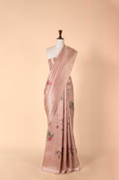 Handwoven Pink Digital Printed Tissue Sari