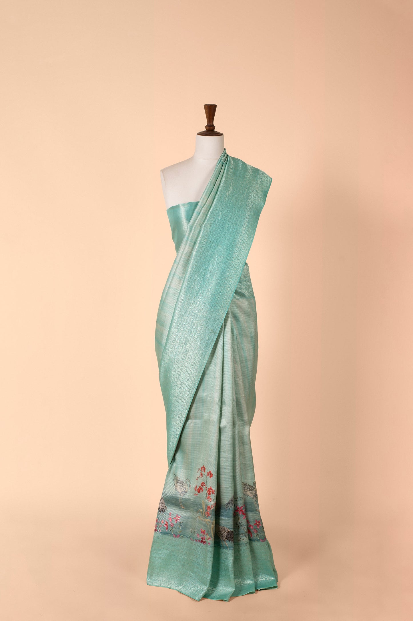 Handwoven Blue Digital Printed Tissue Sari