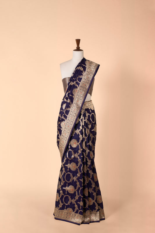 Handwoven Deep Blue Silk Sari