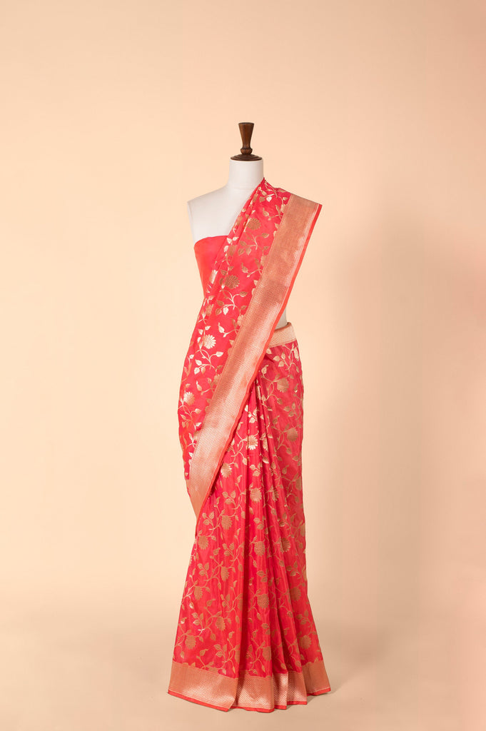 Handwoven Orange Silk Sari