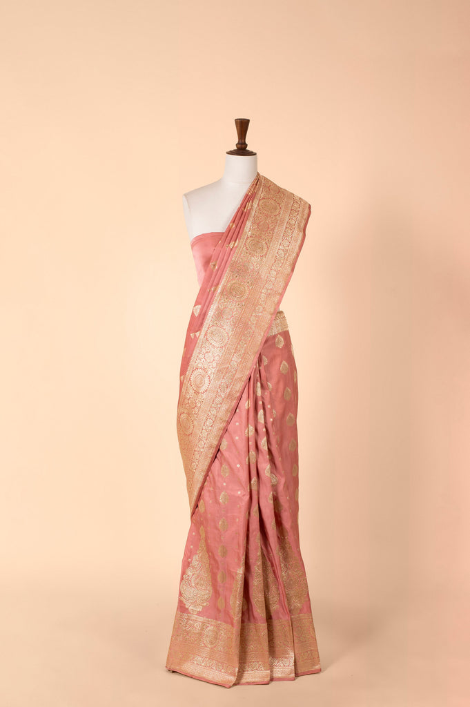 Handwoven Peach Silk Sari