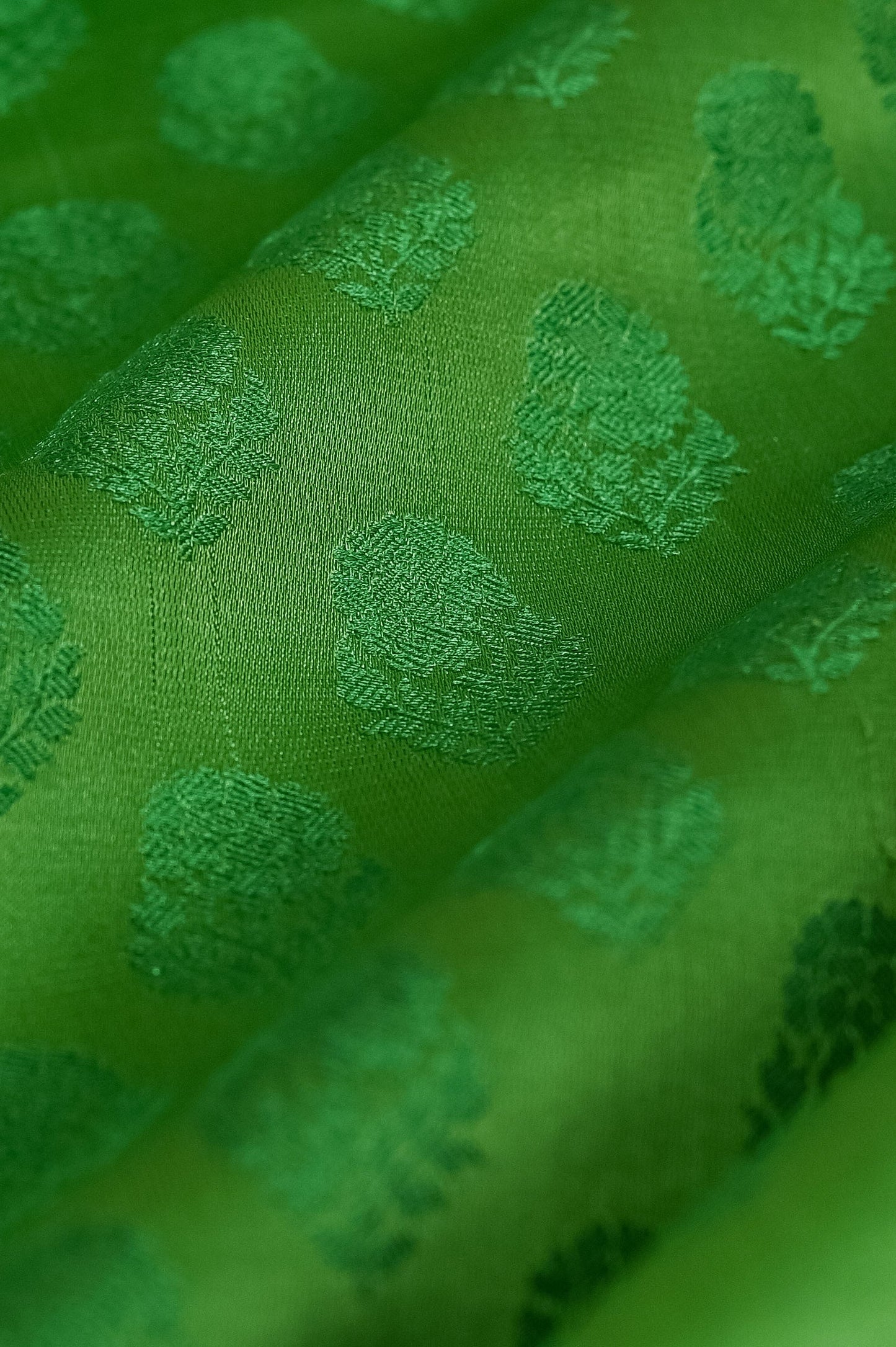 Handwoven Green Satin Silk Blouse Fabric