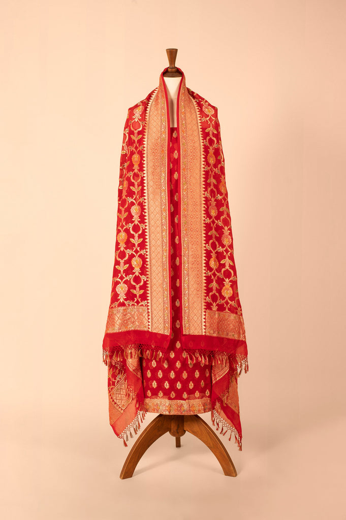 Handwoven Red Georgette Suit Piece