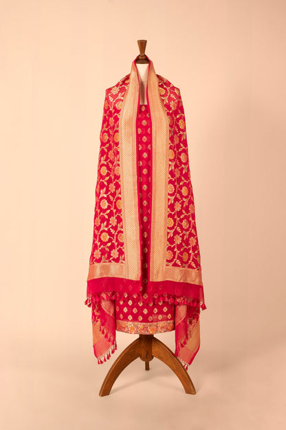 Handwoven Pink Georgette Suit Piece