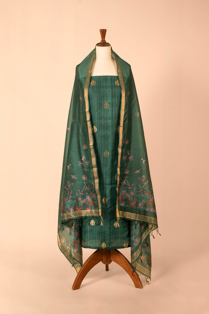Handwoven Green Silk Suit Piece