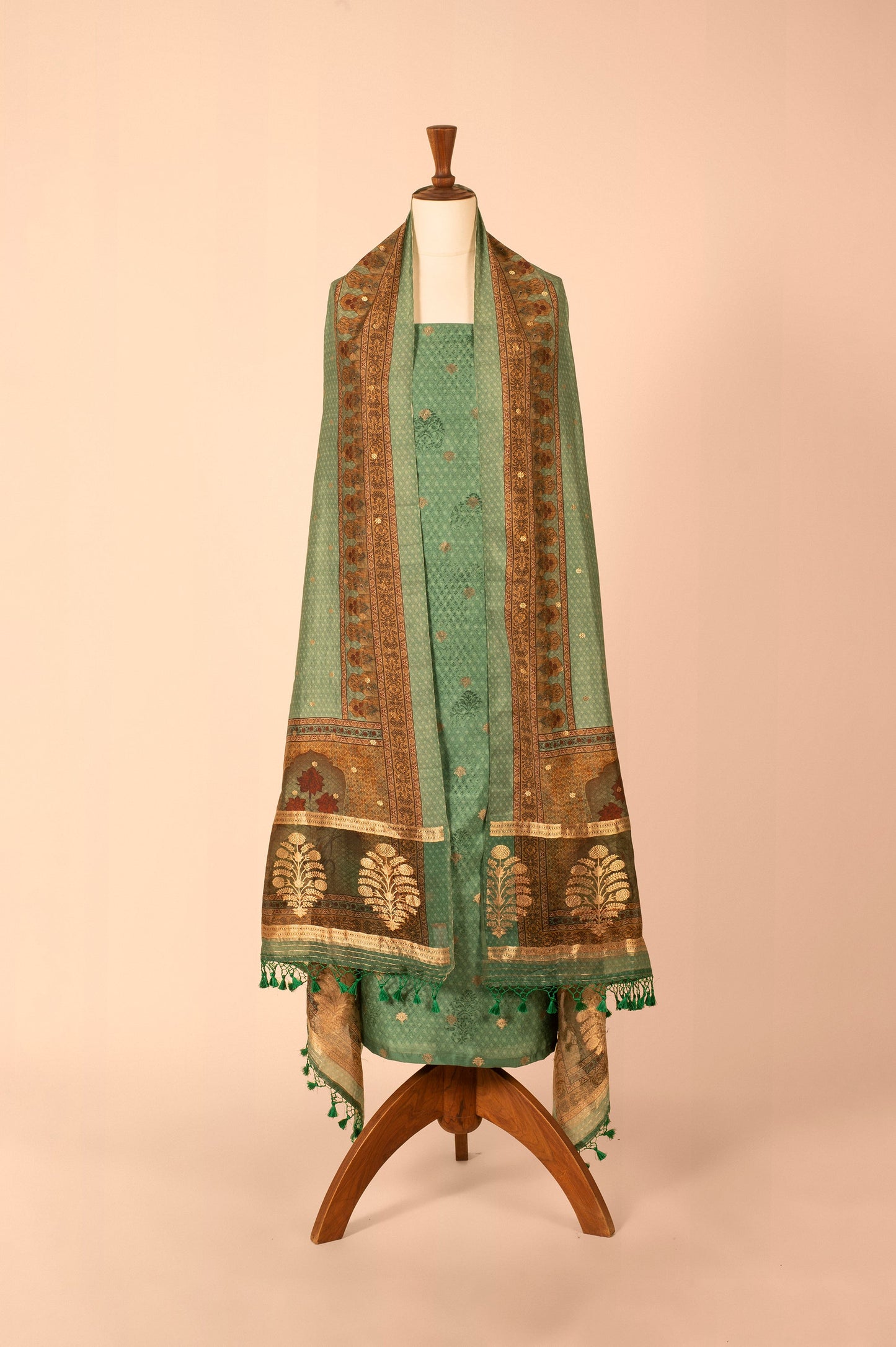 Handwoven Green Silk Suit Piece