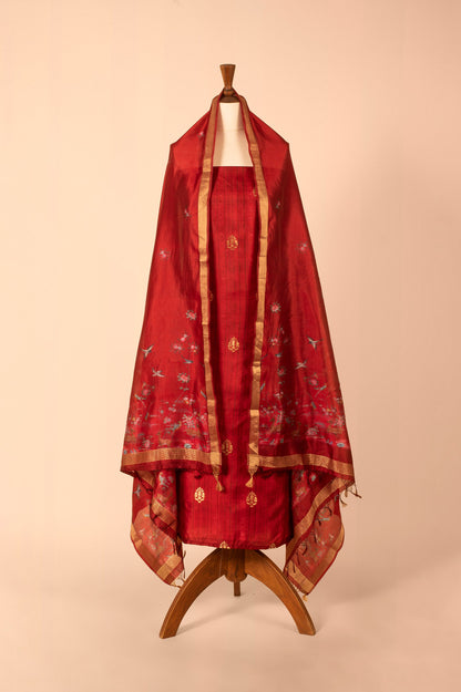 Handwoven Red Silk Suit Piece