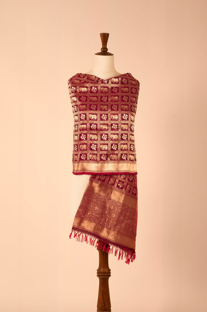 Handwoven Garnet Silk Dupatta
