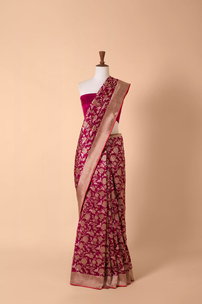 Handwoven Magenta Silk Sari