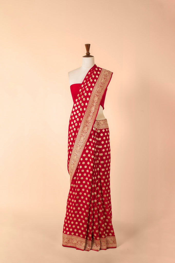 Handwoven Red Georgette Sari