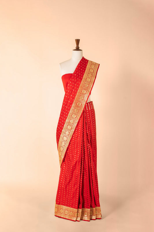 Handwoven Red Satin Silk Sari