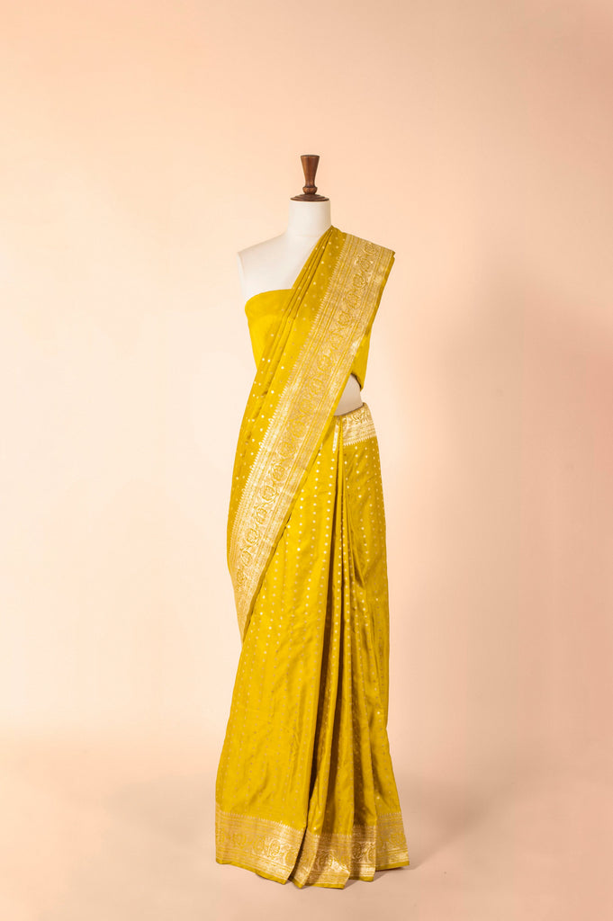 Handwoven Mustard Satin Silk Sari