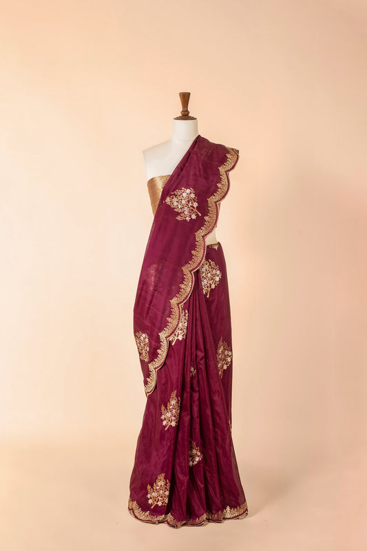 Handwoven Maroon Silk Sari